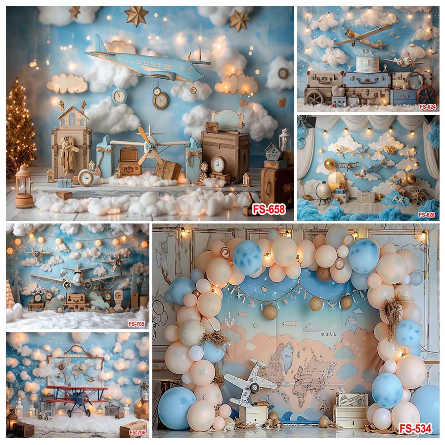 Banner Kids Toys - Pano de fundo de aniversário, avião